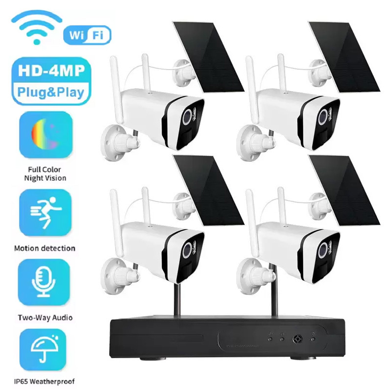 WOUWON Outdoor Solar Camera NVR Kit 4MP Video Surveillance WIFI Monitor NVR Camera CCTV Security Sys