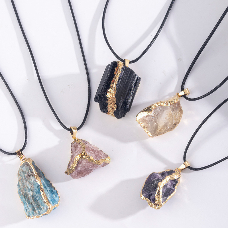 Kalung Batu Alam Bentuk Tidak Beraturan, Liontin Amethyst Baroque, Perhiasan Bentuk Bebas