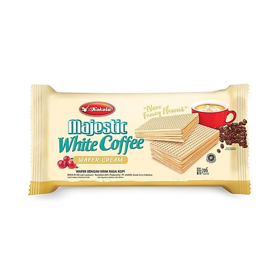 Wafer Kokola Majestic White Coffe 70 Gram 1 Dus isi 30 pcs