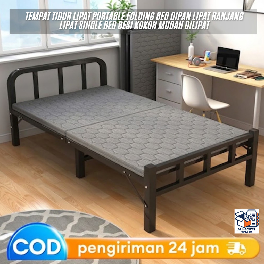 Folding Bed Dipan Lipat Ranjang Lipat Single Bed Besi Kokoh Mudah Dilipat