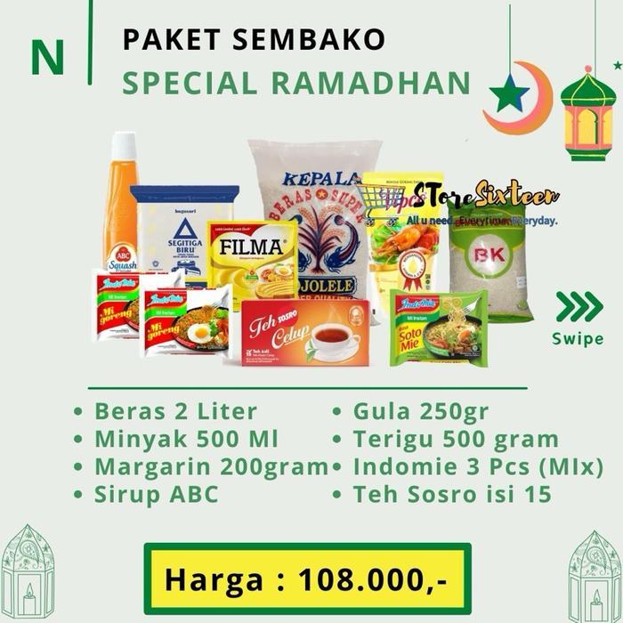 Paket Sembako Ramadhan N / Paket Sembako Murah By Storesixteen - Instant Kurir, Plastik Putih