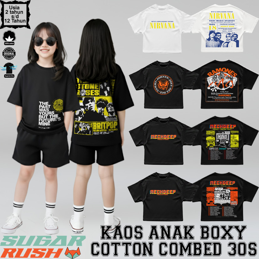 oversized children's t-shirt clothing motir Stone Roses Neckdeep Ramones cotton combed 20s Premum UN
