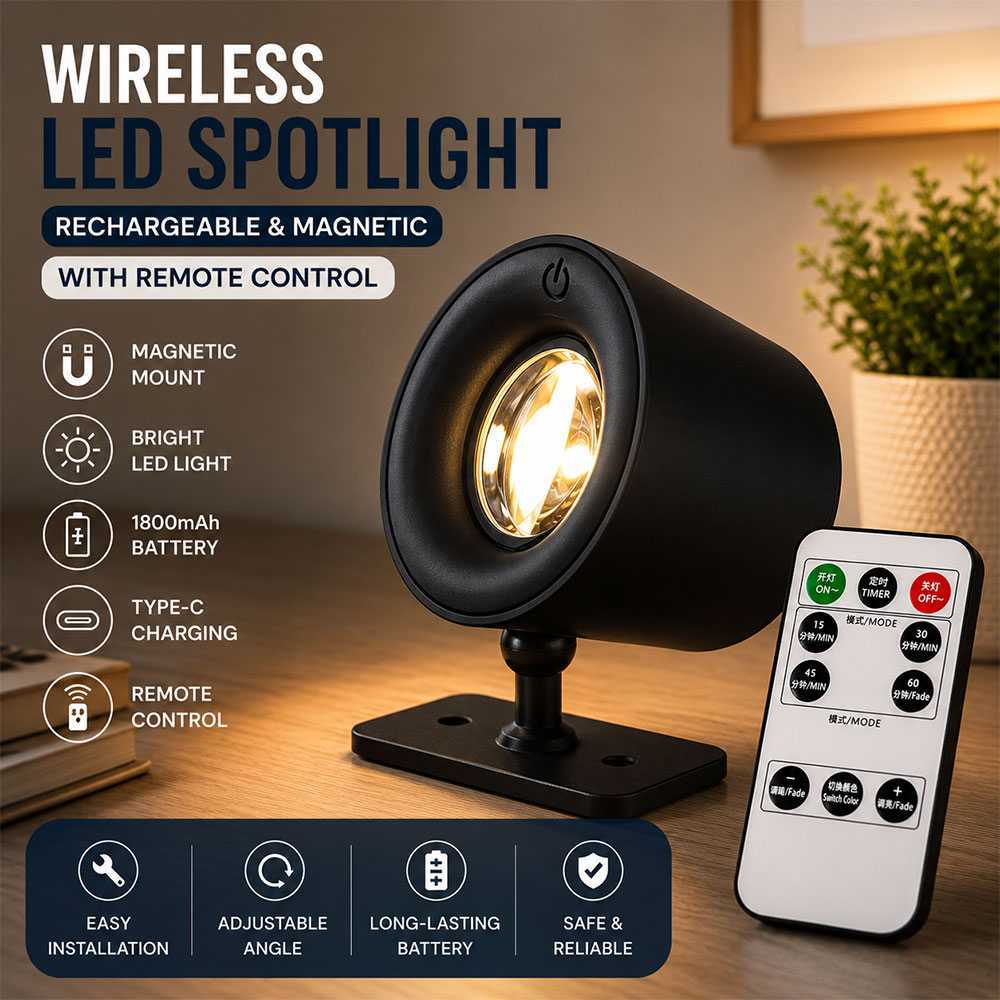 Lampu Baca Magnetik Wireless Led Spotlight Rechargeable 1800mAh - JG001