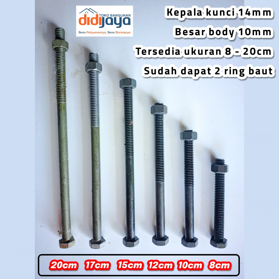 Baut Blandar - Baut Kayu Balok Baja kunci 14mm panjang 8cm - MUR BAUT - BAUT BAJA (Sudah termasuk ri