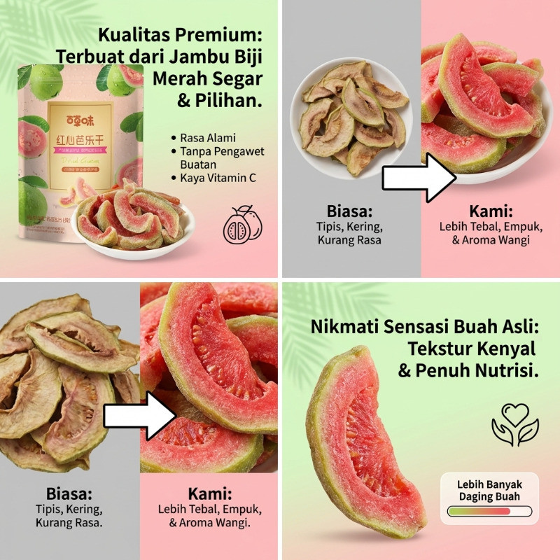 Kirim dalam 24 jam [Manis Alami Segar] Jambu Biji Merah Kering / Buah Kering / Snack Sehat / Kemasan