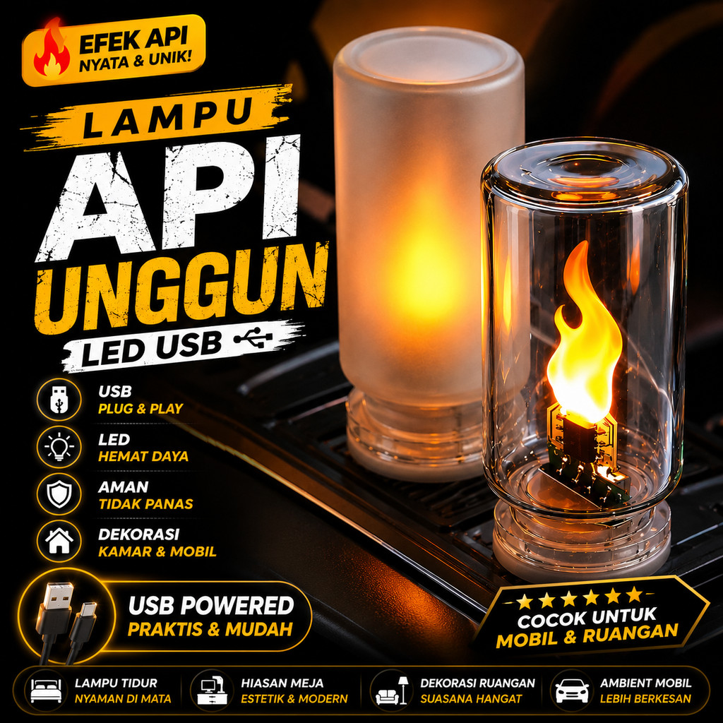 USB Flame Light Lampu Api Unggun LED Ambient Light Dekorasi Meja Kamar