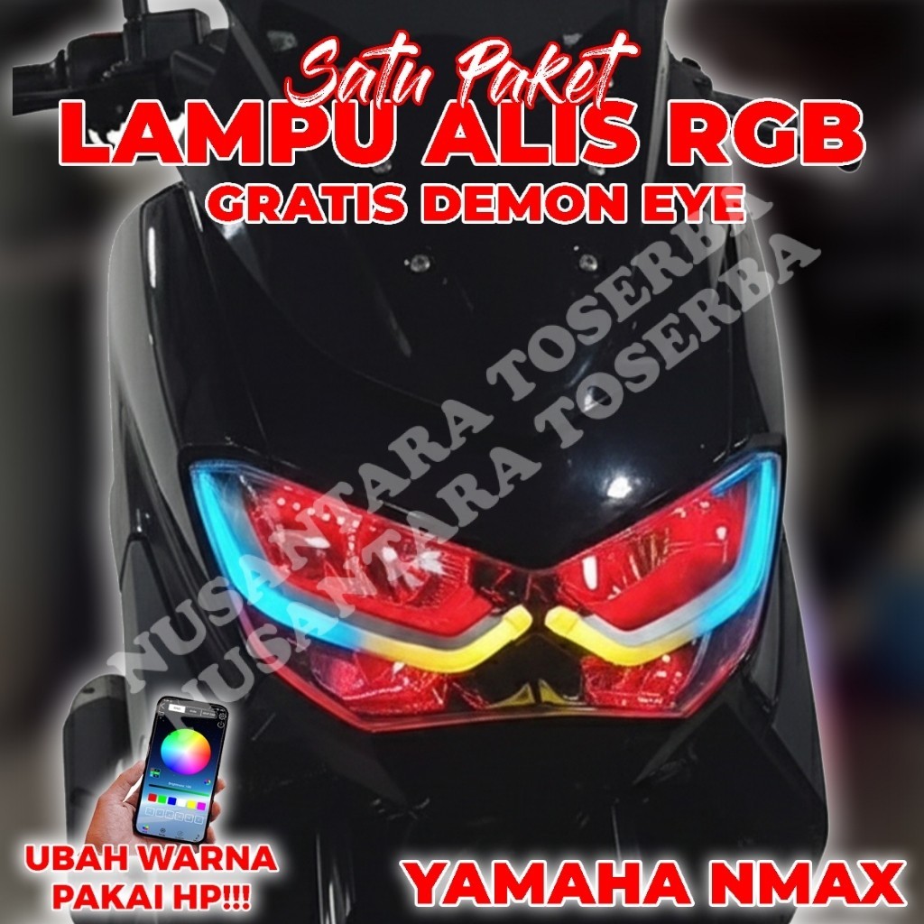 Paketan Lampu Alis Motor Running RGB Yamaha Nmax New  Bonus Devil Eye