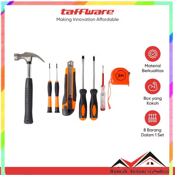 

- Taffware Alat Set Perkakas Palu Obeng Cutter Meteran 8 in 1 -