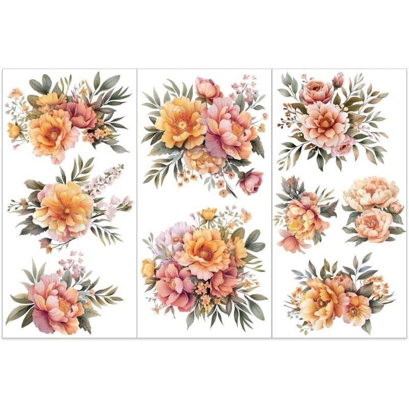 

1Set 3pcs/set Peonies Rub on Transfers for Crafts and Furniture 6x12 inch Flower Clusters Decor Transfer Stickers Vintage Floral