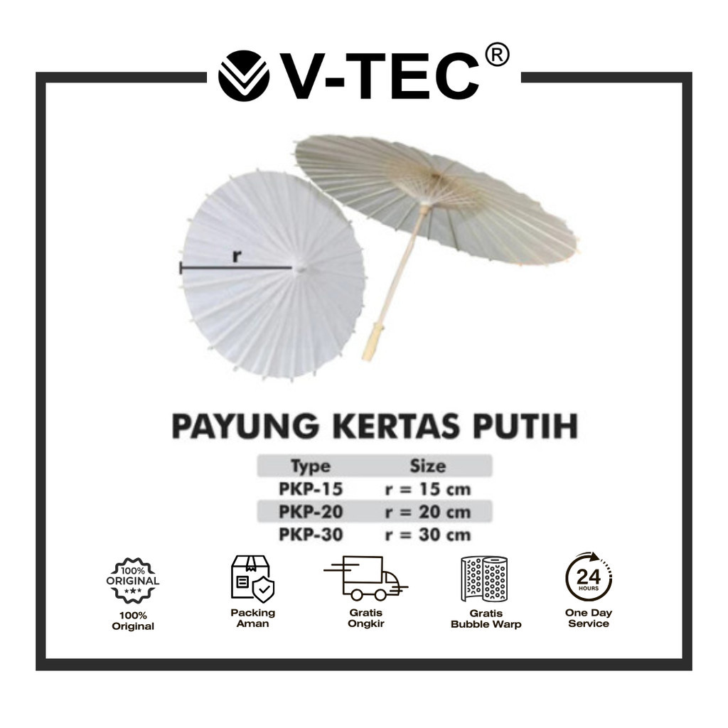 

V-TEC PAYUNG KERTAS 30 CM WARNA PUTIH