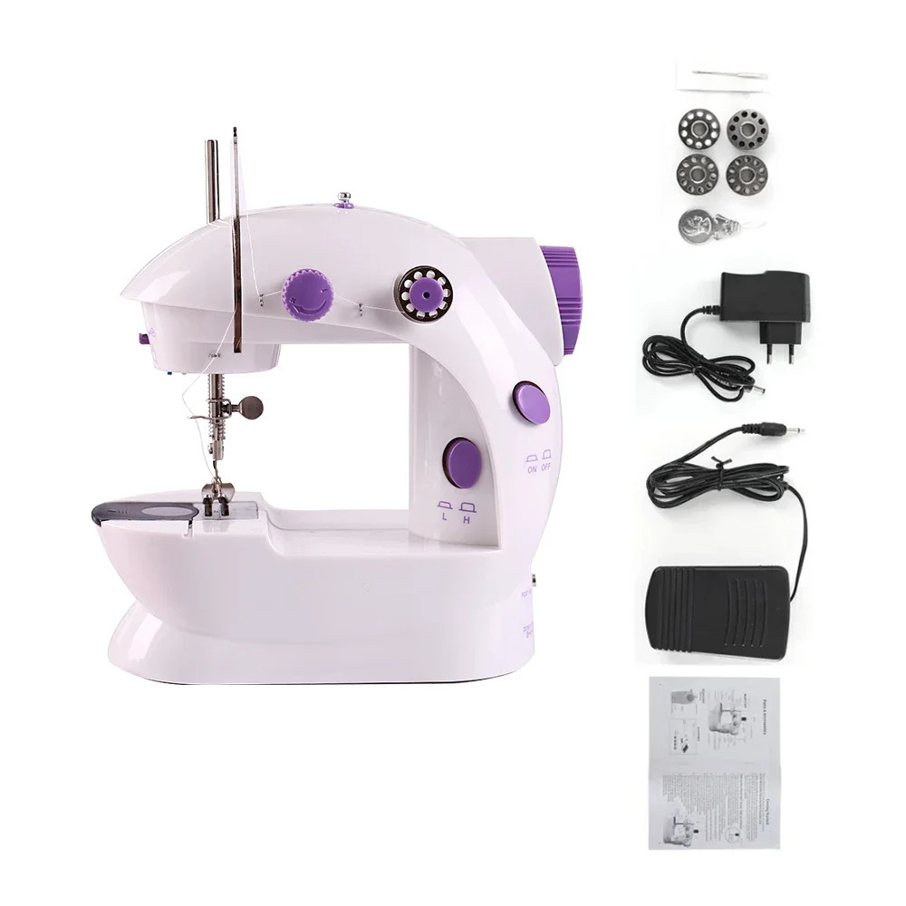 Small Electric Sewing Machine Home Use Portable Double Speed with Night Light Foot Pedal Straight Tw