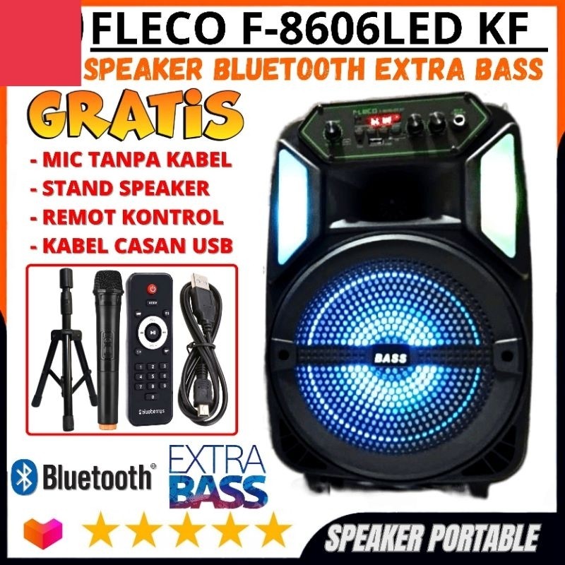 SERBA COD TERMURAH SPEAKER BLUETOOTH FLECO F 8809 LED 8'5 INCH FREE MIC WIRELESS KARAOKE + REMOTE + 
