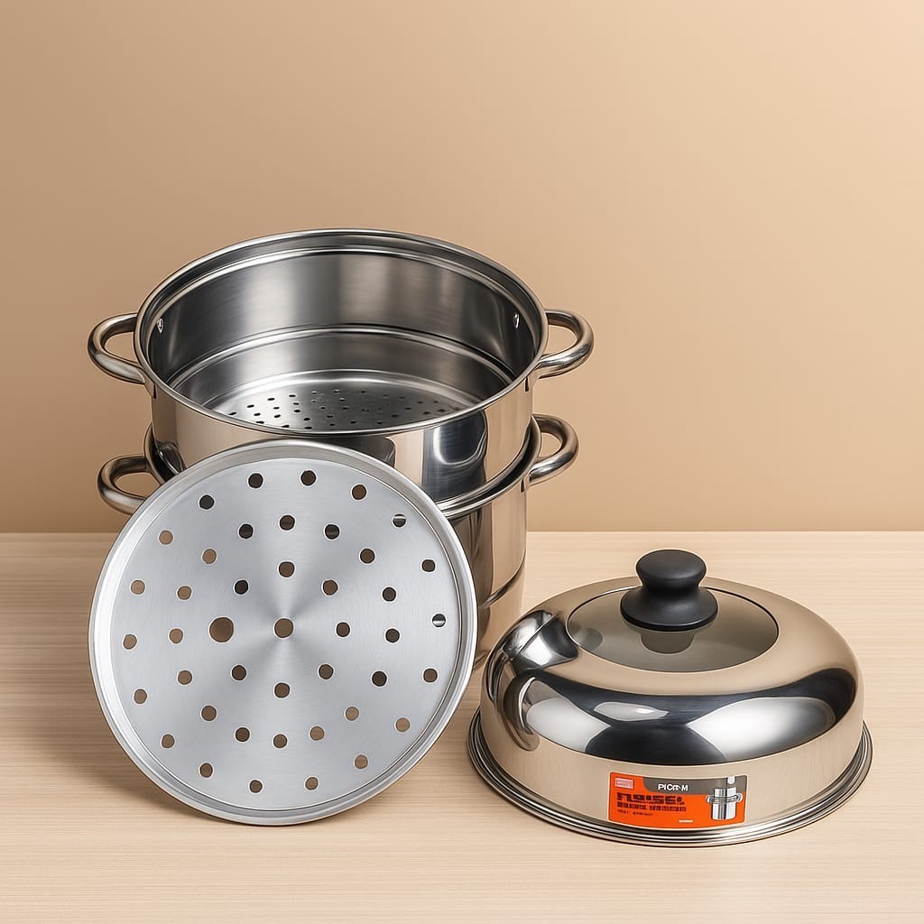 Panci Kukus Dimsum Stainless 30 Cm Premium Multifungsi Jumbo 2 Susun & 3 Susun Tutup Full Kaca / Kac