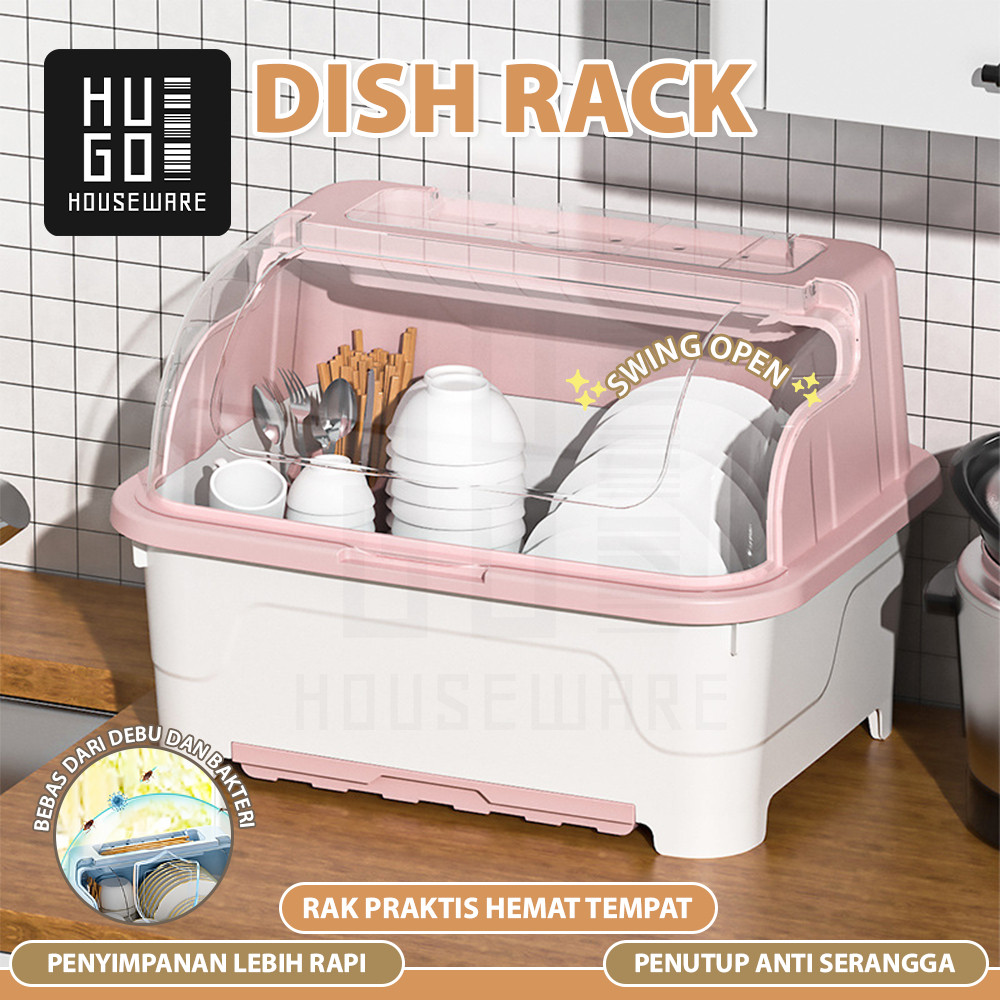 

HUGO Rak Pengering Piring Mangkok Rak Piring Plastik dengan Tutup Rak Piring Mangkok Sendok Garpu Rak Dapur Multifungsi