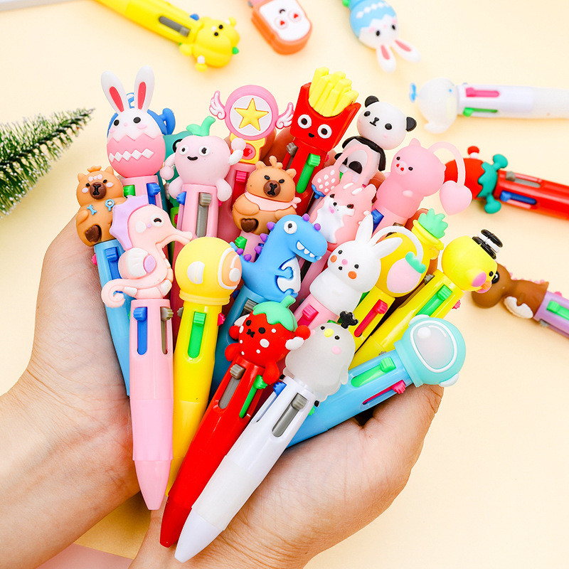 

25Pcs/Lot Cute Cartoon 4 Color Ballpoint Pens Kawaii Animal Mini Soild Color Rod Writing Multicolor Pen Kids School Stationery