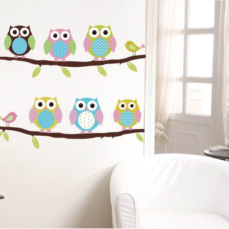 Stiker Dekorasi Dinding (Kaca) Aesthetic / Wallpaper Motif 6-Ekor Burung Owl