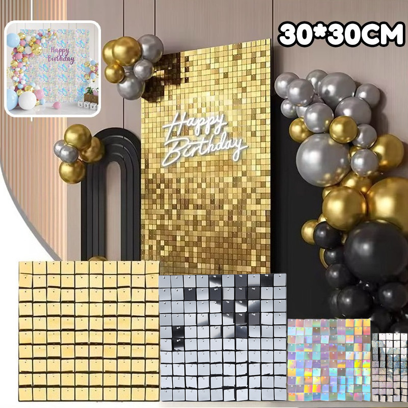 30X30CM Sequin Panel Backdrop Tile Wall Kotak Untuk Dekorasi Dinding Pesta Tahun Lamaran Estetik
