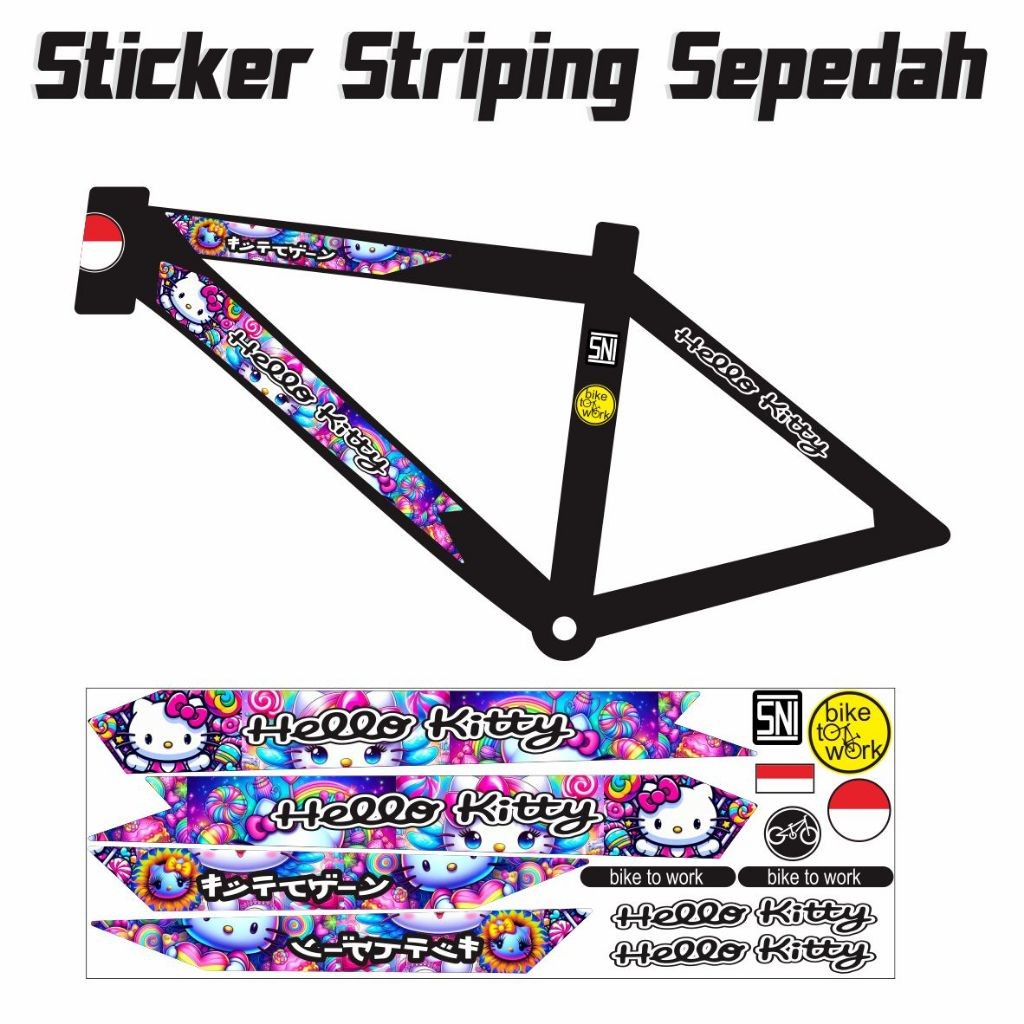 STIKER SEPEDAH / STRIPING STIKER HELLO / KITTY VARIASI SEPEDAH ANAK STIKER SEPEDAH