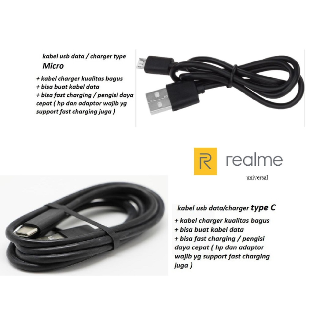 (black) Usb C & micro  kabel charger realme narzo 20 (RMX2191 / RMX2193) - realme narzo 20A (RMX2050