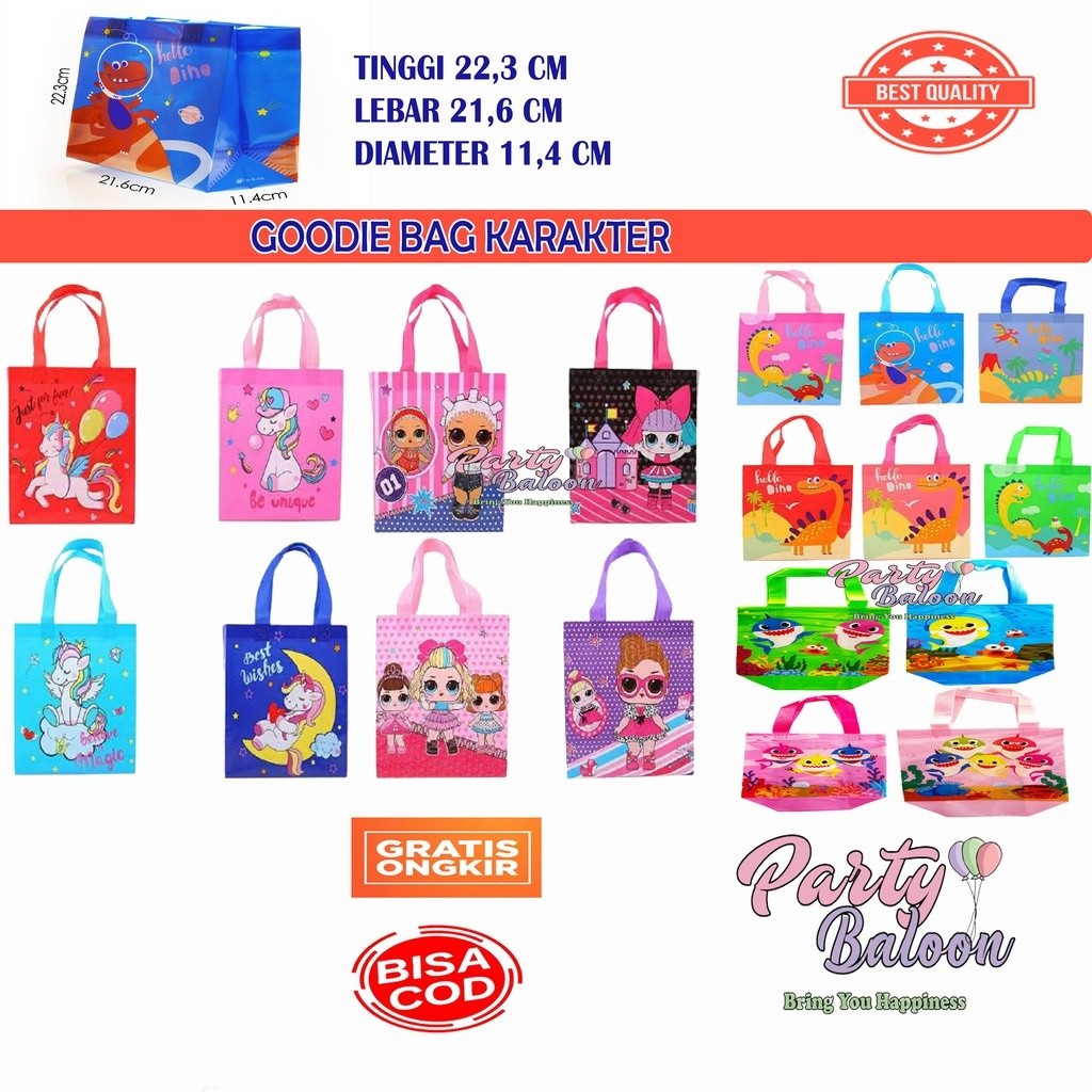 

Tas GoodieBag ulang tahun anak karakter Unicorn LOL baby shark 23 cm satuan