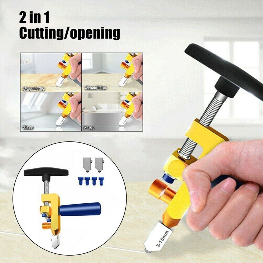 Alat Pemotong Kaca 2 In 1 Keramik Ubin Glass Cutter Manual Multifungsi Cermin Potong Tool Set 2 In 1