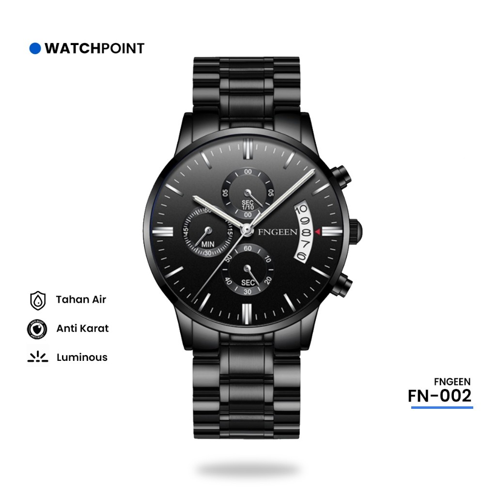 Jam Tangan Pria Cowok Original FNGEEN Silver Black Tahan Air dengan 3 Kronograf VA-214