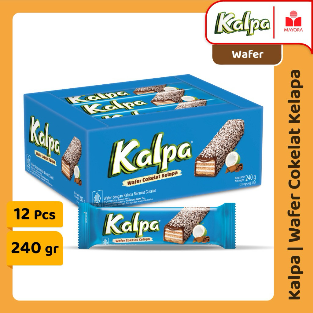 MAYORA WAFER COKELAT KELAPA KALPA [1 BOX ISI 12 BUNGKUS @20G] | WAFER KELAPA | KALPA | WAFER DENGAN 