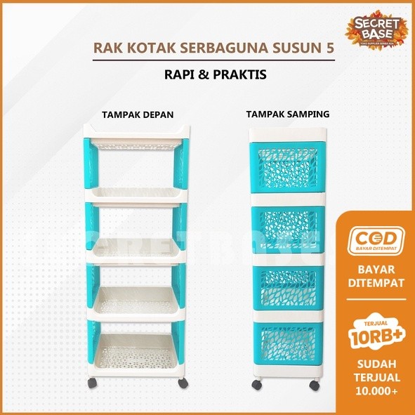 Rak Serbaguna 5 Susun dengan Roda Portable untuk Penyimpanan Barang
