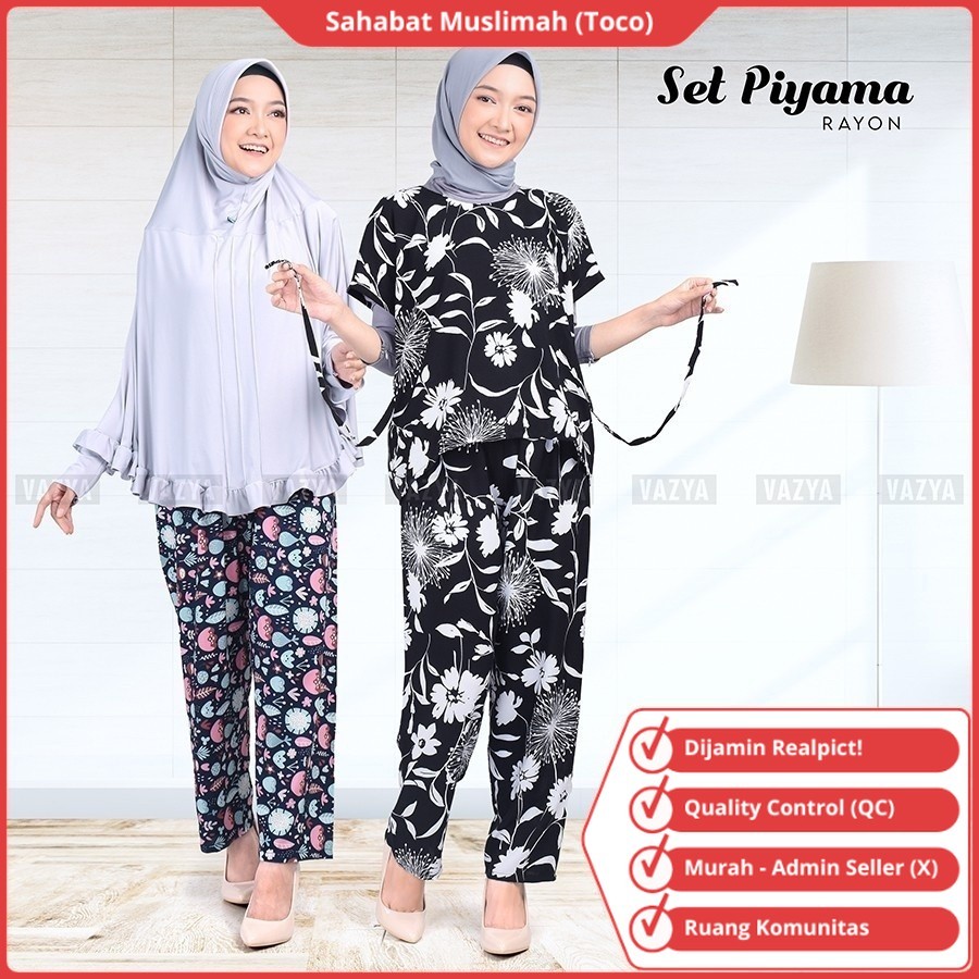 Set Baju Piama Setelan Piyama Tidur Wanita Lengan Pendek Piayama Cewek Celana Panjang Pyama Dewasa M