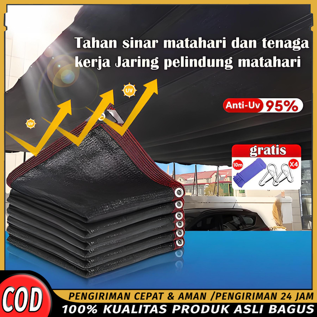 Paranet Hitam Sunshade Net 95%–97% Anti UV Jaring Peneduh Outdoor Tabir Surya Untuk Kebun & Rumah Ka