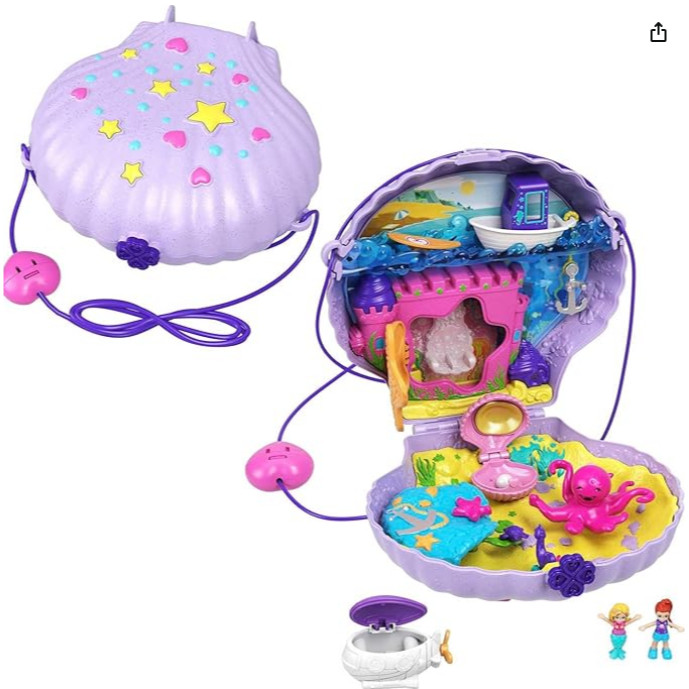 ORIGINAL Polly Pocket Tiny Power Seashell Purse Compact with Wearable Strap, Fun Under-The-Sea