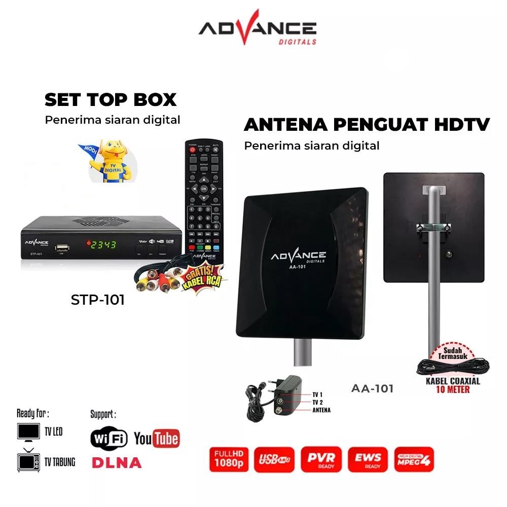 NEW 【Garansi 1 Tahun】Advance Set Top Box TV Digital DVB T2 HD EWS Receiver Penerima Siaran Bisa Yout