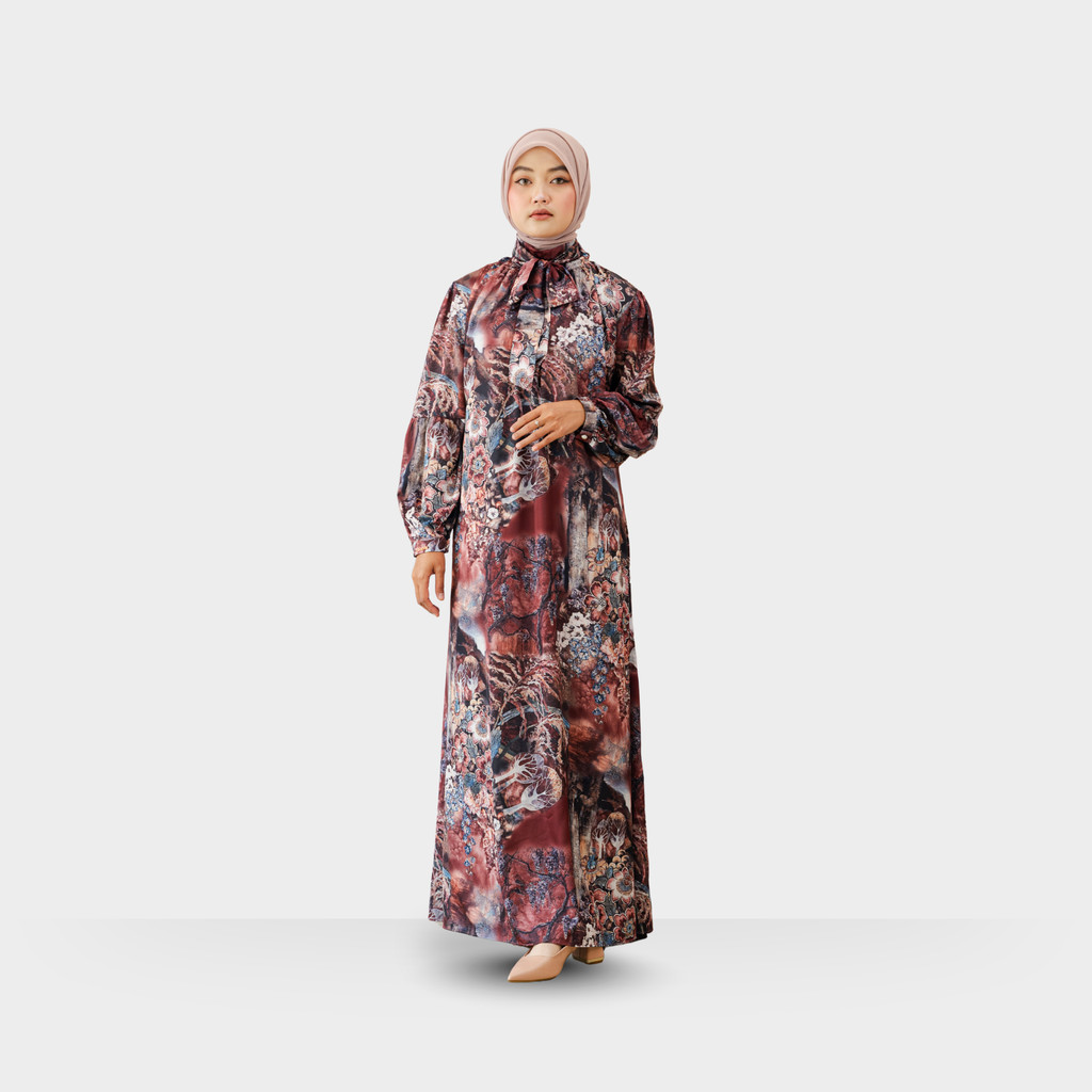 LAVVON X SHEELA JASMINE DRESS Wanita Sheela Gamis Armani Silk Kerah Pita Panjang