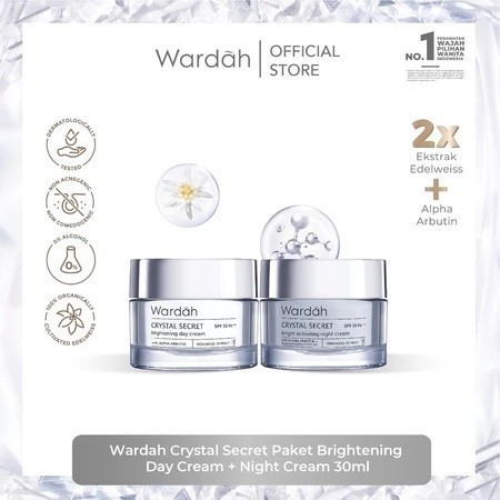 Wardah [2 pcs] Crystal Secret Paket Brightening Day Cream + Night Cream 30g