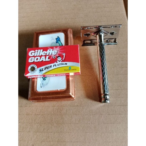 safety razor gagang besi alat cukur kumis jadul bonus silet