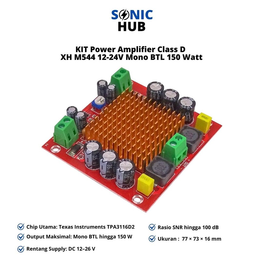 KIT Power Amplifier Class D XH M544 12-24V Mono BTL 150 Watt