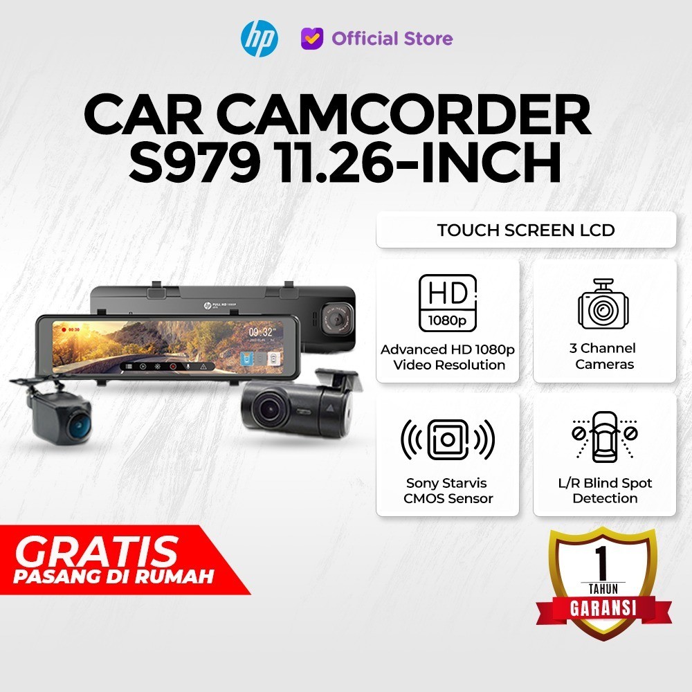 HP Dashcam Mobil 3 Kamera S979 WiFi 1080p Triple Lens Camera Layar Sentuh ADAS Sony Sensor Loop Reco