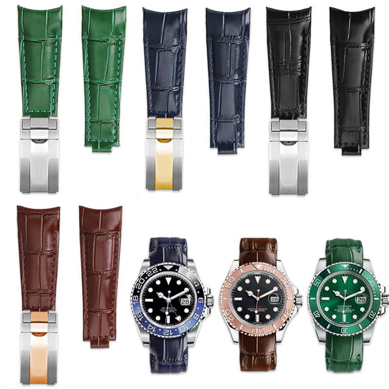 Original Style Curved end wat Strap 20mm For Rolex Water Ghost Genuine Leather watband GMT Submarine