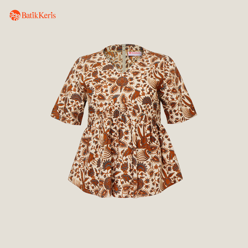 Batik Keris Blouse Wanita leher V  Lengan Pendek Motif Keris Cendrawasih