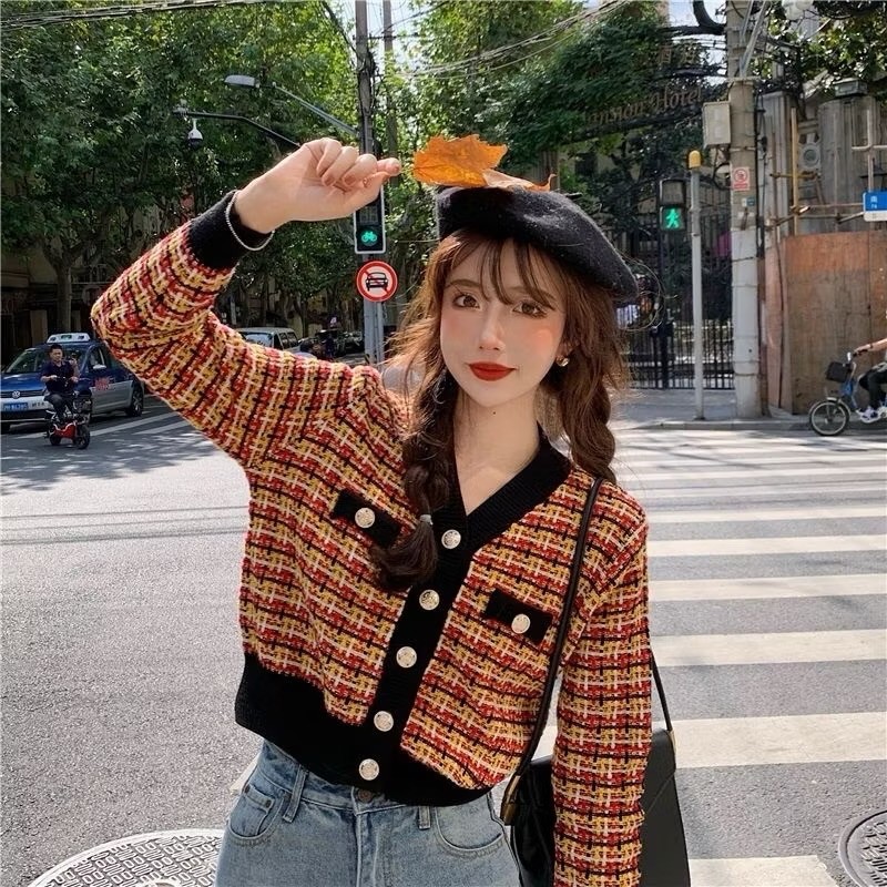 Meirong baju outer merah wanita crop top lengan panjang sekolah jaket outer wanita kekinian korean s