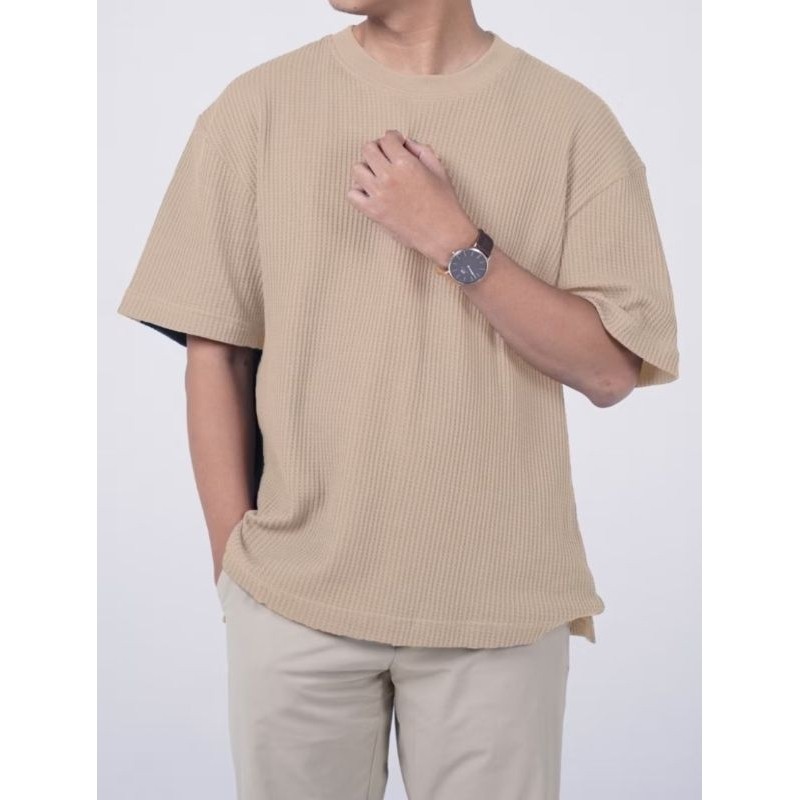 KAOS WAFFLE WAFER LENGAN PENDEK PRIA / BASIC CREWNECK POLOS SWEATSHIRT WAFFEL UNIQLO