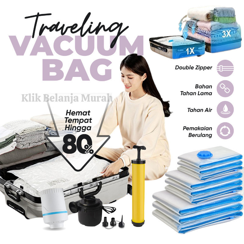 Vacum Bag Traveling Paket 5pcs Vacuum Bag + 1pcs Pompa Vacuum/ Set Traveling Vacuum Bag Plus Pompa V