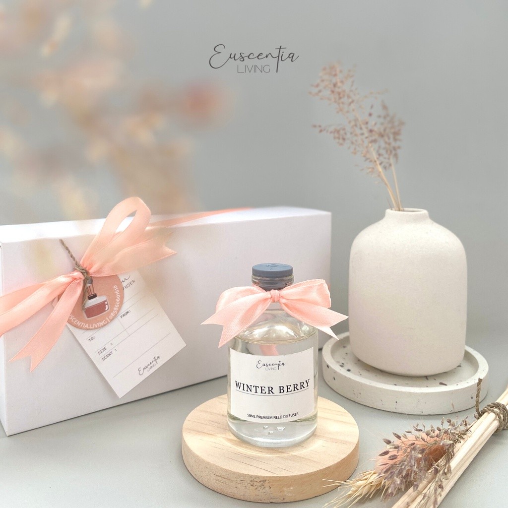 Terbaru Reed Diffuser Premium 50ml by Euscentia.Living - SIGNATURE GIFT SET + COASTER