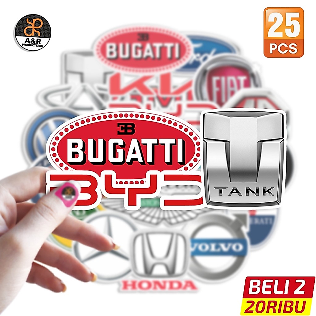Stiker Logo Mobil Premium 25PCS – Bugatti BYD Tank Honda Mercedes Volvo Fiat Waterproof Vinyl Cuttin