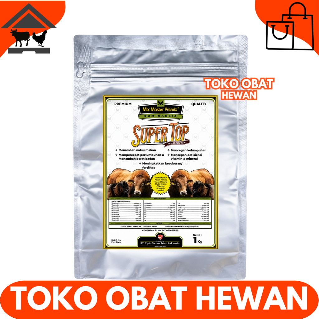 MIX MASTER PREMIX SUPER TOP PENGGEMUKAN 1 KG - Premix Pemacu Penggemukan Sapi Kambing Domba Potong