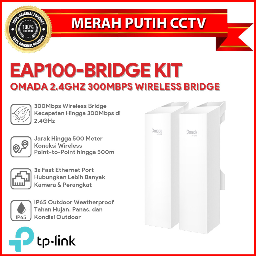 TP-LINK OMADA EAP100-BRIDGE KIT 2.4GHZ 300MBPS INDOOR/OUTDOOR WIRELESS BRIDGE 500M PTP