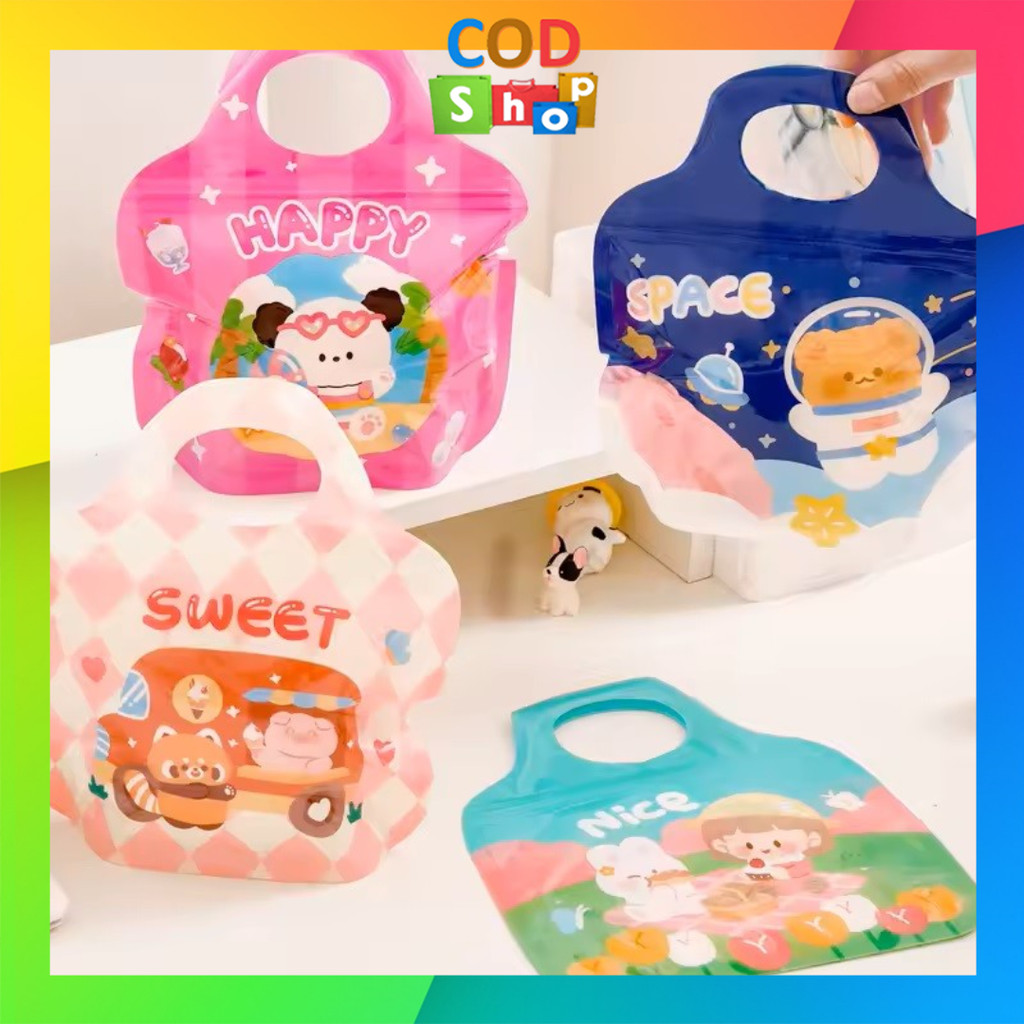 COD - 6862 Plastik Ziplock Mini Tas Jinjing / Goodie Bag Permen Biskuit Anti Air Hampers Lucu Motif 