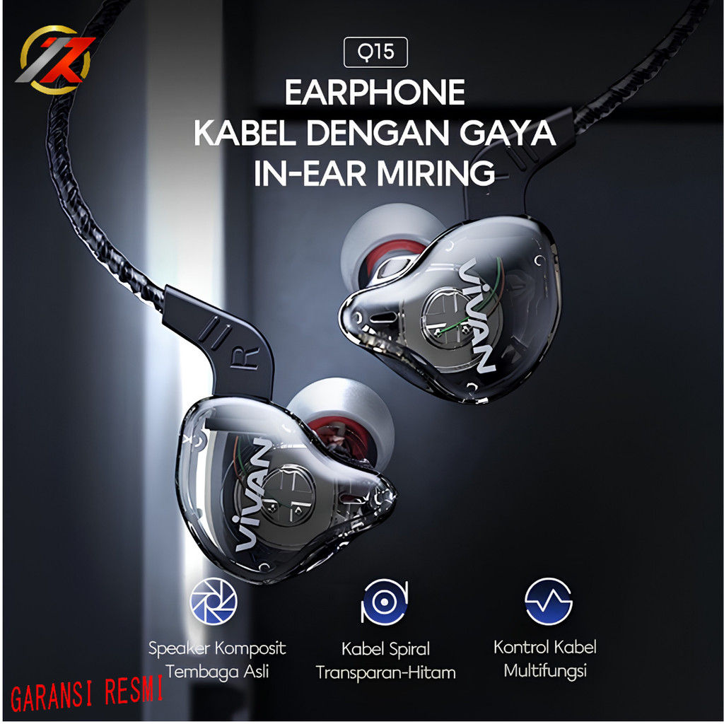 VIVAN Q15 Black Headset In Ear Stereo Powerfull Bass Wired | Headset Kabel In Ear Streo PowerFull Ba