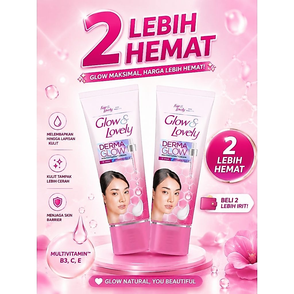 (2 paket) Glow & lovely multivitamin facial foam derma glow 100g