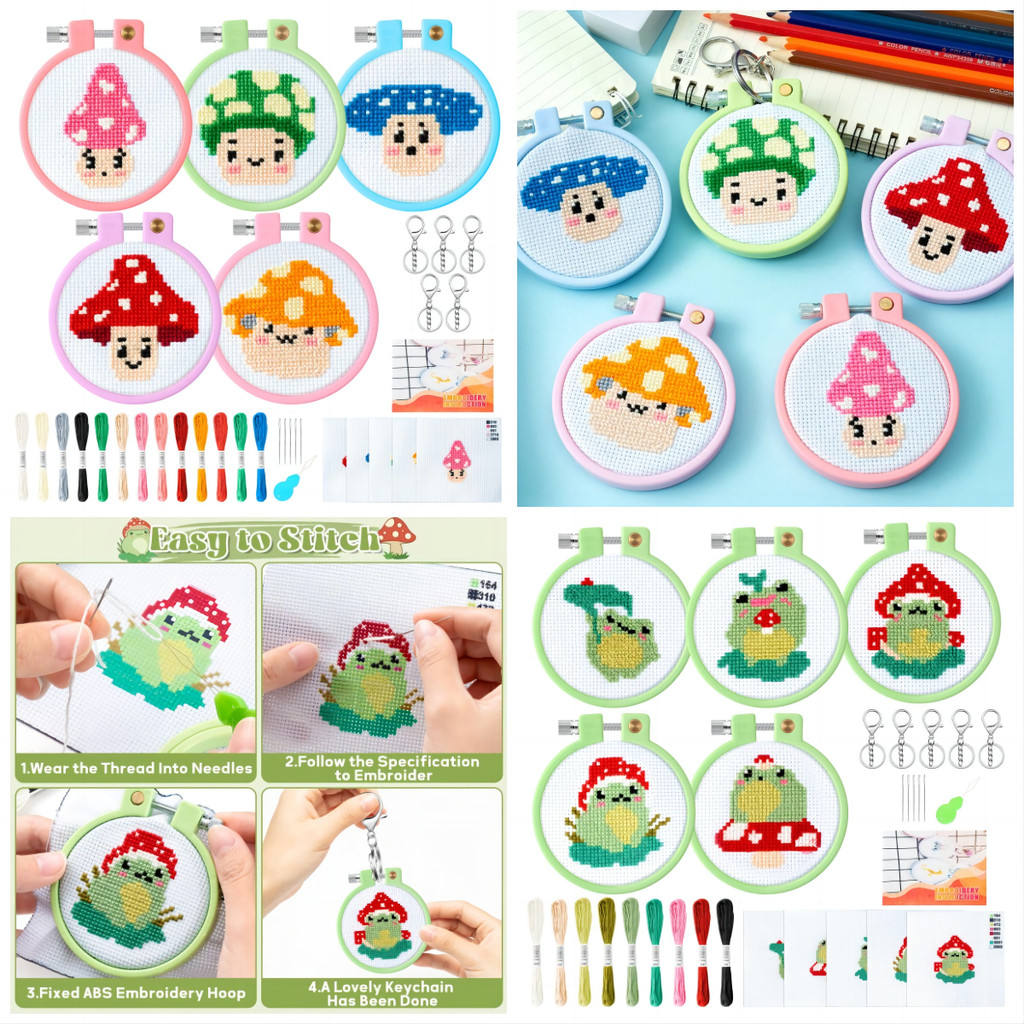 

DIY Cross Stitch Embroidery Starter kit For Beginner kids Adults Making Your Own Keychain Handmade Knitted Animal Manual Crafts